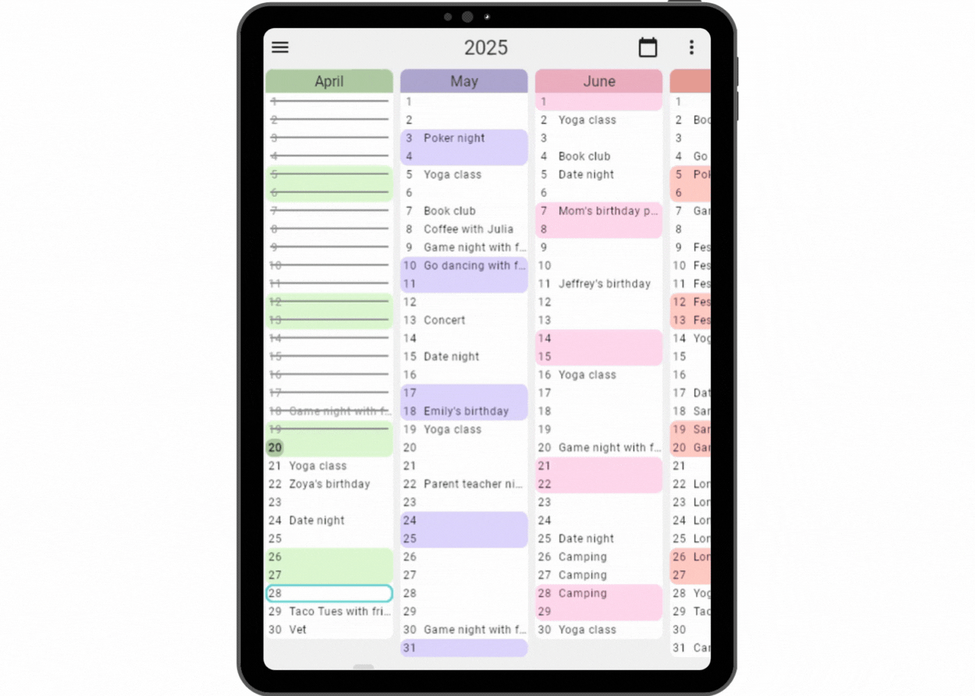 A preview of how Glance looks on a tablet when switching to the vertical scroll mode.